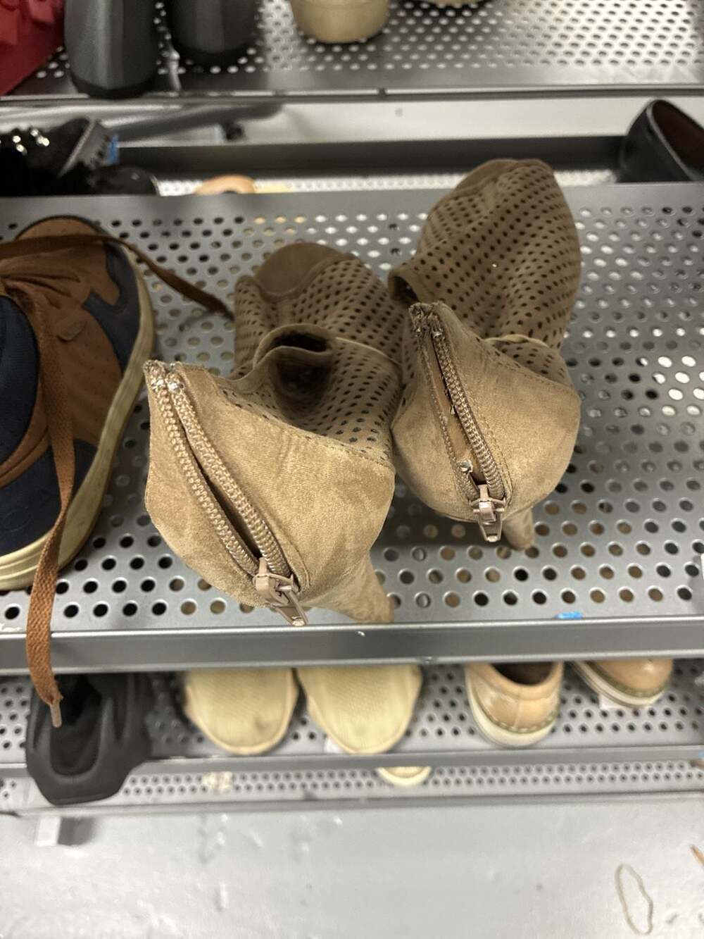 Steve Madden Forsaken Peep-Toe Perforated Booties Sand